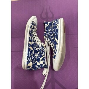 Prada hibiscus blue and white sneakers